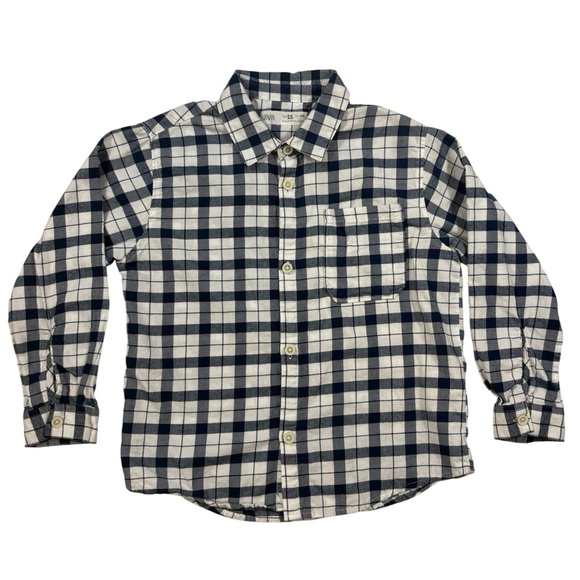Zara Other - Zara Boys Navy and White Checkered Long Sleeve Flannel Shirt.